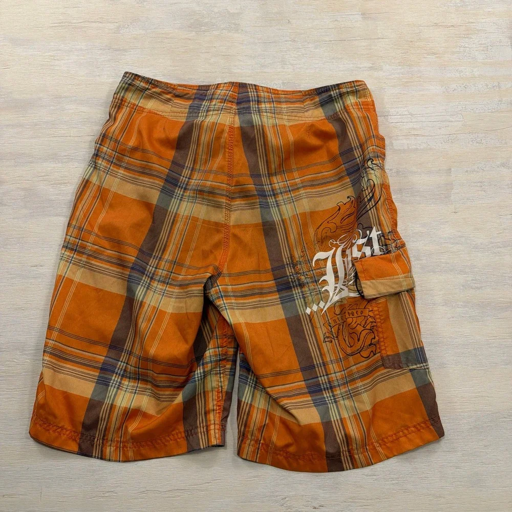 Lost Board Shorts Mayhem Plaid Cargo Pocket Orange 32 Mens Swim Trunks